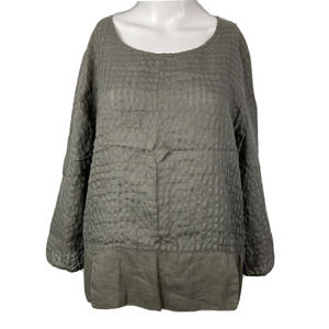 Linnea Shirt Womens Sz S‎ Gray Taupe Linen Woven Textured Lightweight Pullover